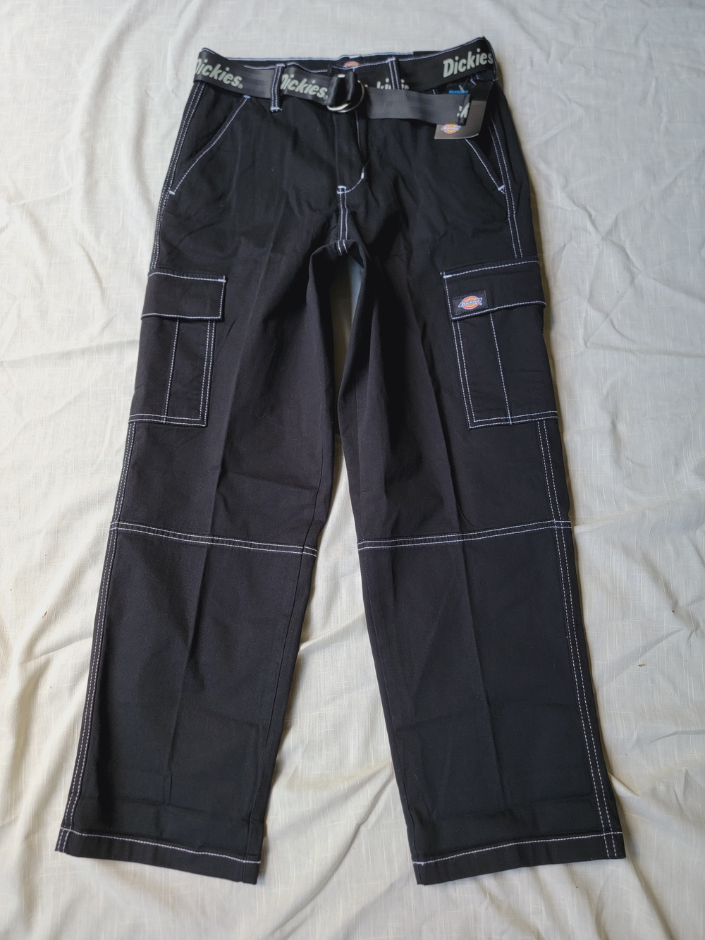 Dickies Black Cargo Pants White Contrast Stitching 90s Y2k Skater Styley Nwt 28 - Picture 3 of 15